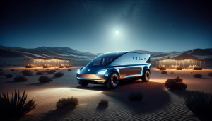 A-Tesla-Cybertruck-standing-near-a-night-safari-in-the-desert.